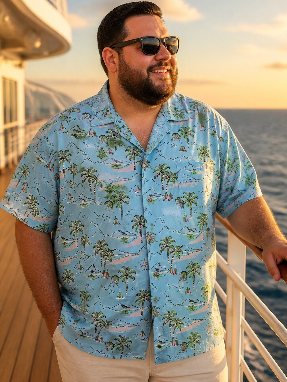 Ingear Mexico Palm Tree Hawaiian Shirt Aqua Blue Short Sleeve Button Down XXL